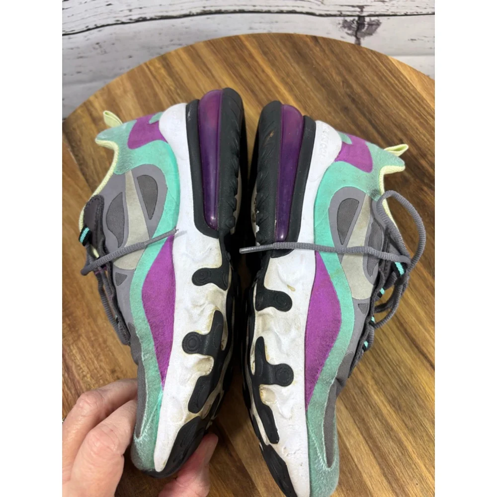 Girls Nike Air Max 270 React Sneakers 3.5Y Grey Mint Green Purple